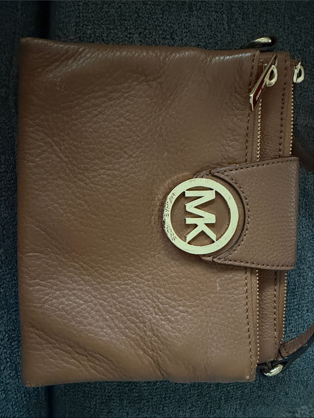 Michael Kors Chestnut Brown Leather Wristlet with Gold MK Emblem